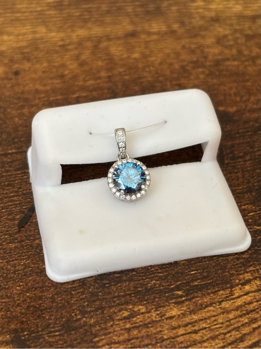 Sapphire Moissanite & Sterling Silver Halo Pendant Necklace 1.11ct